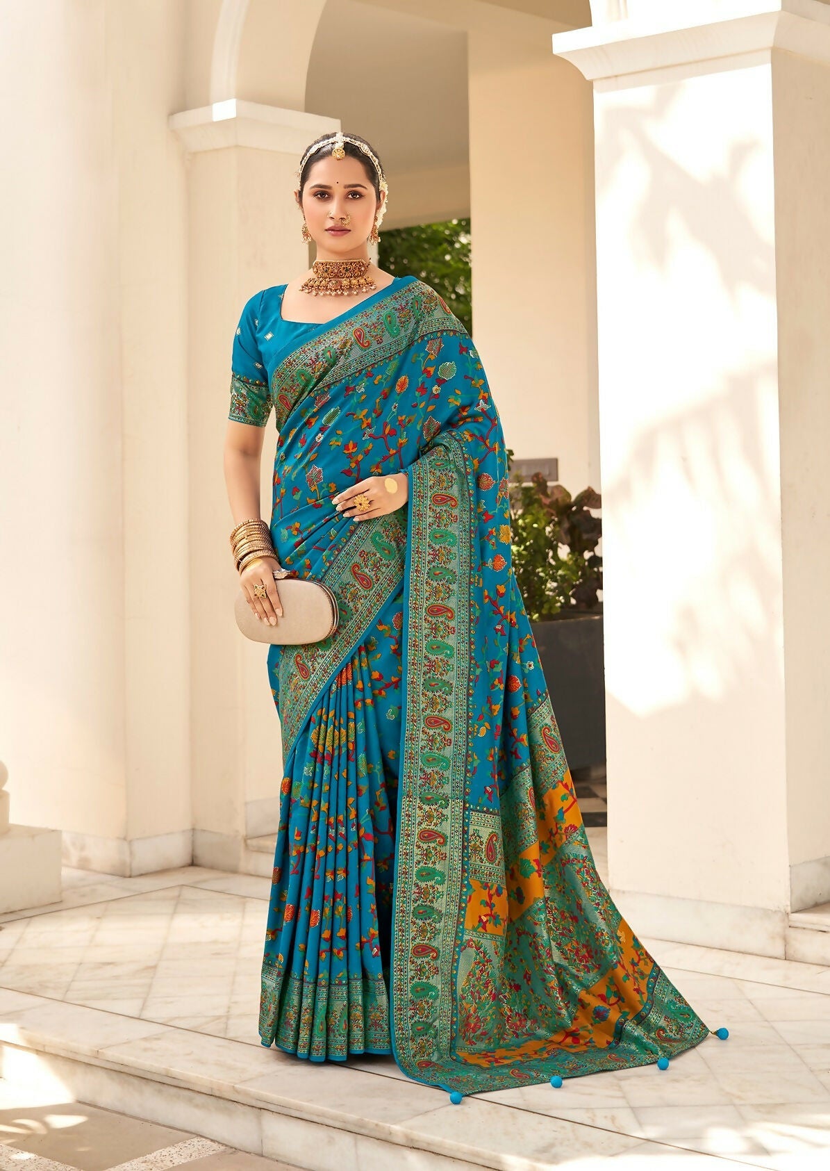 Joban Fashion Faux Chiffon Light Weight SareeSky Blue Colored With Zari Border Saree | Grocsy