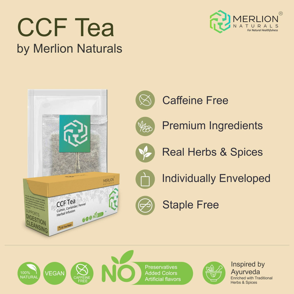 Merlion Naturals CCF Tea (Cumin, Coriander and Fennel Tea Bag) | Grocsy