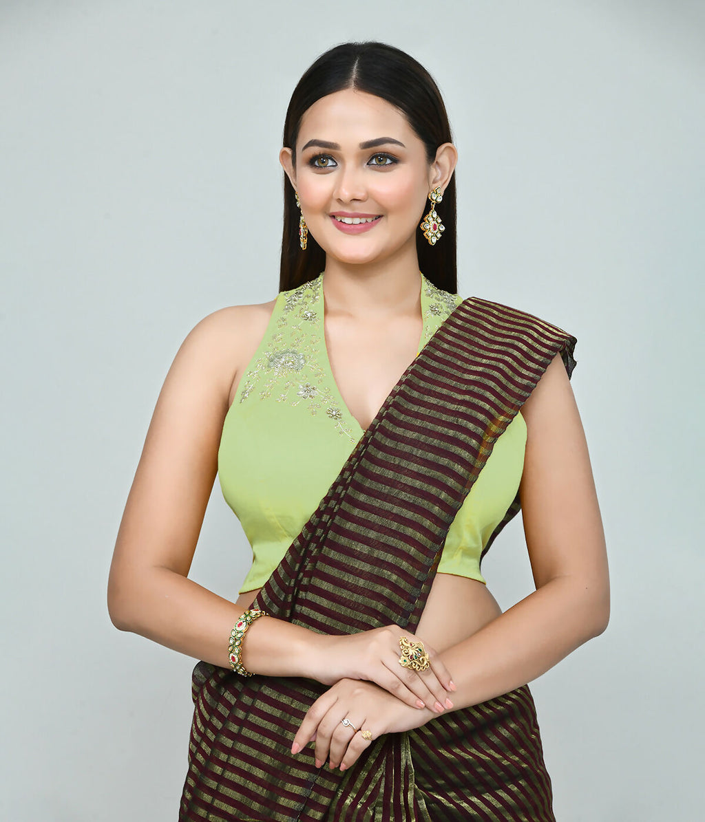 Joban Fashion Women's Pista Green Embroidered Stitched Blouse | Grocsy