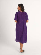 Suta Women's Purple Geometric Fit and Flare Dress | Grocsy