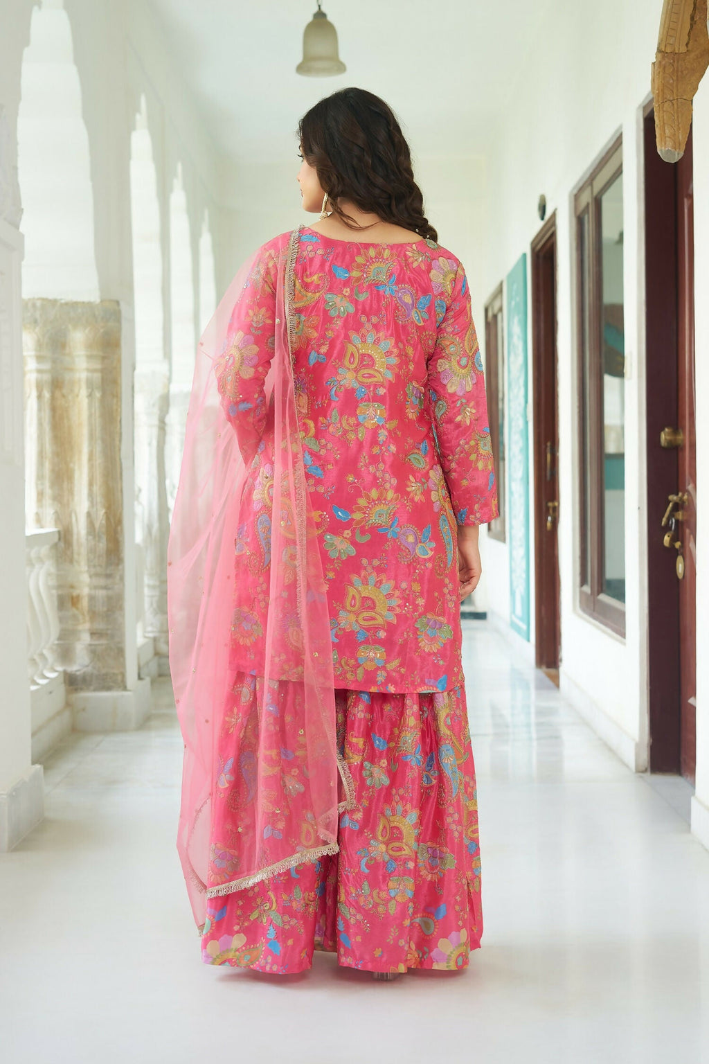 Joban Fashion Pink Chinnon Embroidery Sequence Work Readymade Kurta Set | Grocsy