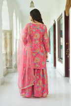 Joban Fashion Pink Chinnon Embroidery Sequence Work Readymade Kurta Set | Grocsy