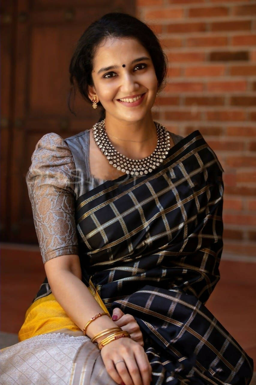 DEIANA'S Beautiful Designer Golden zari Soft Lichi Silk Saree - Black | Grocsy