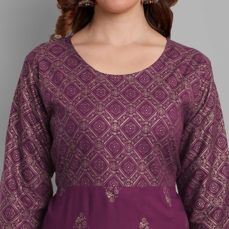 Alvano Beautiful Printed Anarkali Kurta for Women and Girls Casual wear, Partywear, Wedding (Wine) | Grocsy