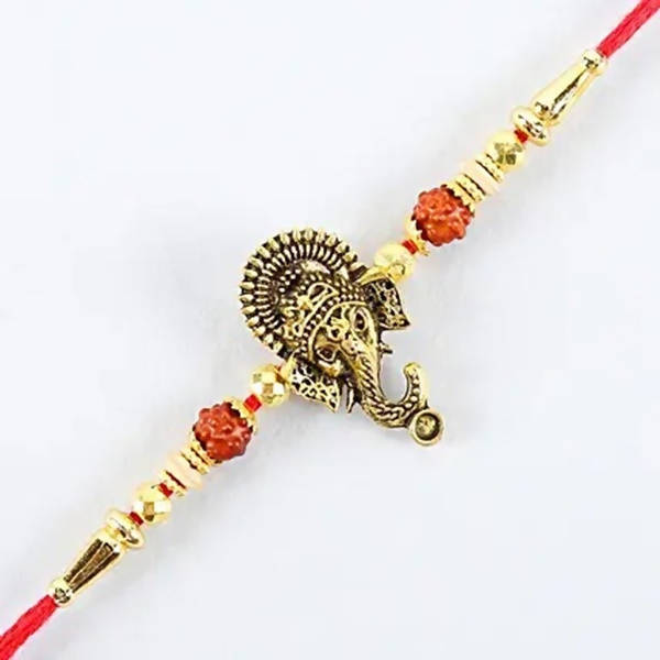 Lord Ganesha Rudraksha Rakhi & Almonds | Grocsy
