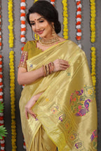 Jyoti Fashion Women's Mehendi Paithani Silk Zari Woven Saree with Blouse | Grocsy