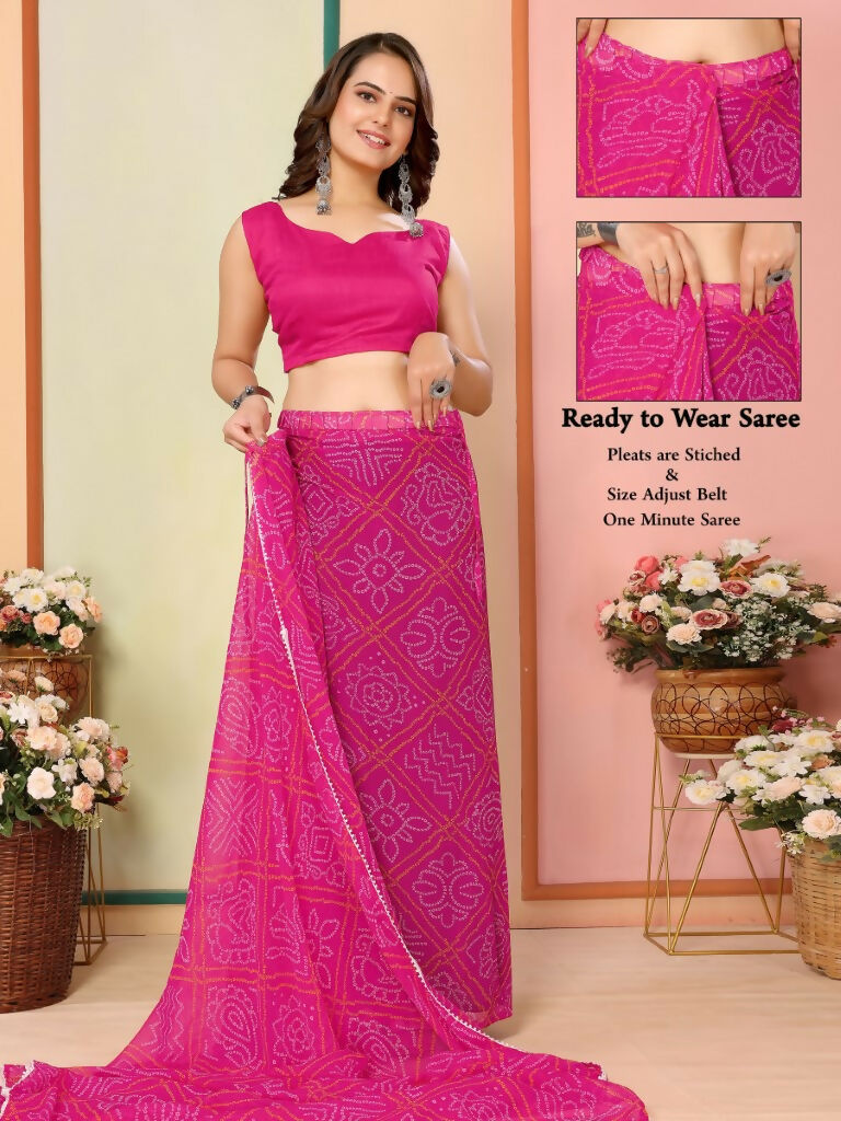 Pink Georgette Designer Printed Ready To Wear Saree - Elite | Grocsy