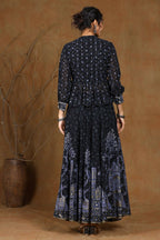 Juniper Women Black Georgette Printed Flared Lehenga Choli Sets | Grocsy