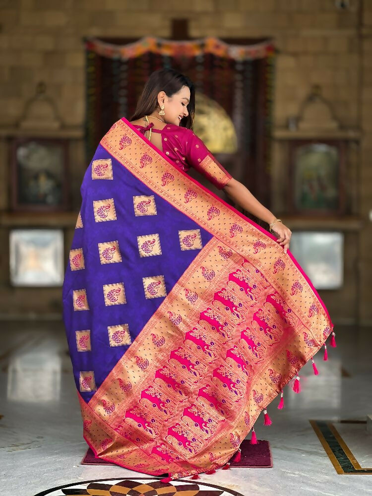 PR Fashion Violet Soft Banarasi Silk With Zari Weaving Meenakari Design Saree | Grocsy