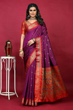 Jyoti Fashion Women's Purple Paithani Silk Zari Woven Saree with Blouse | Grocsy