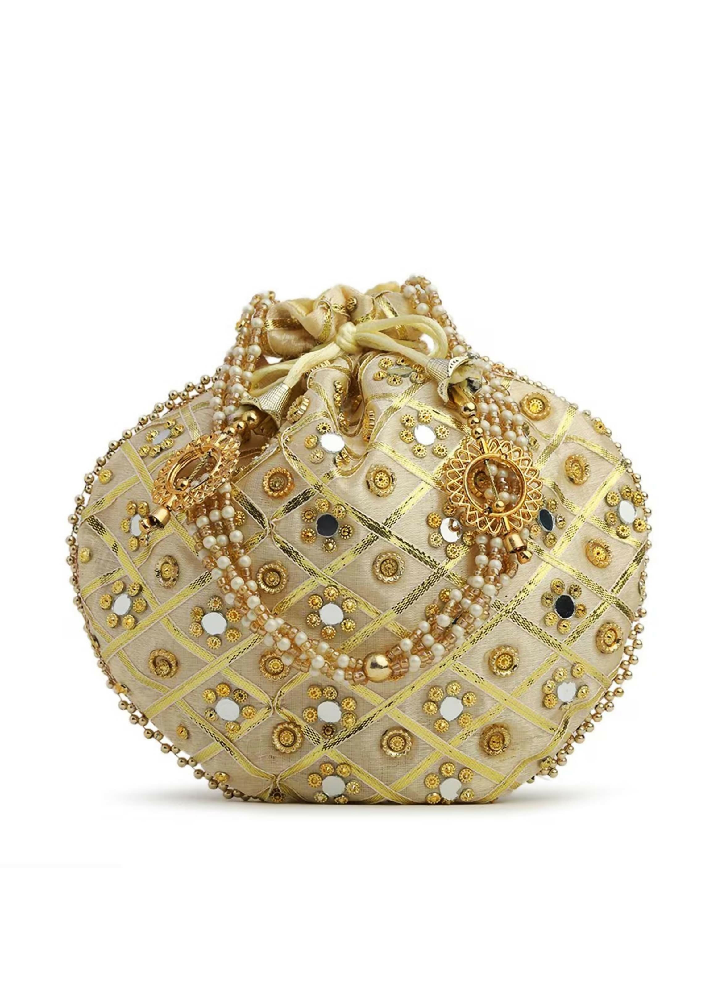 Joban Fashion Embroidered Potli Clutch - Crème | Grocsy