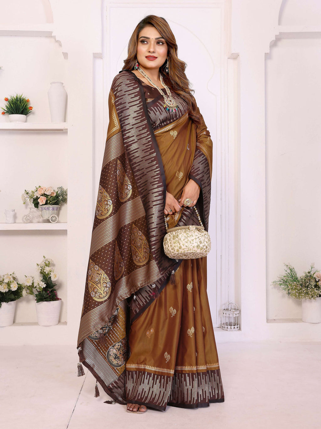 Aastha Fashion Brown South Soft Silk Zari Weaving Saree | Grocsy