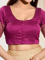 Joban Fashion South Pink Taffeta Silk Padded Blouse With Round Neck Elbow Sleeves | Grocsy