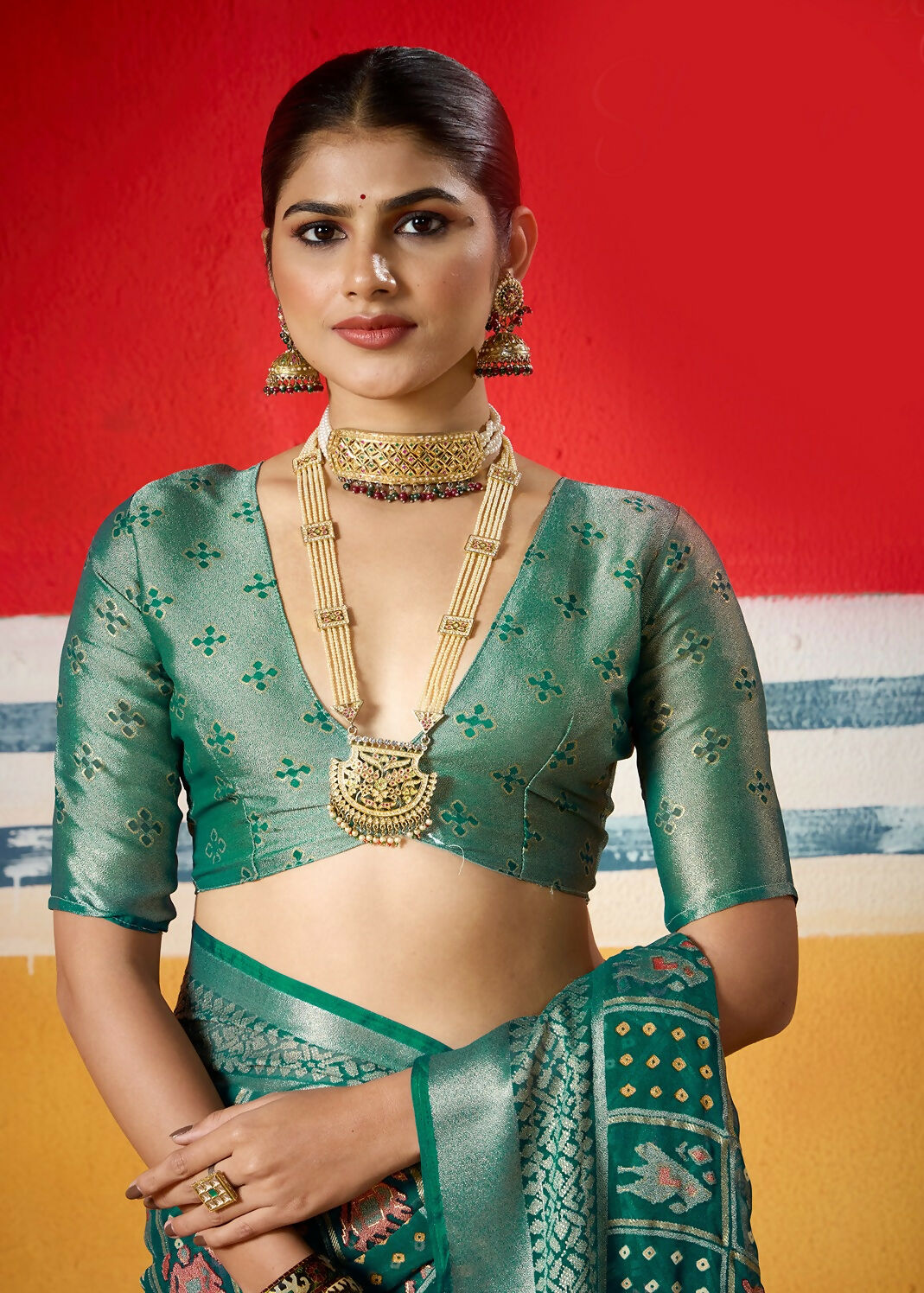 Joban Fashion Green Dull Moss Brasso Saree | Grocsy