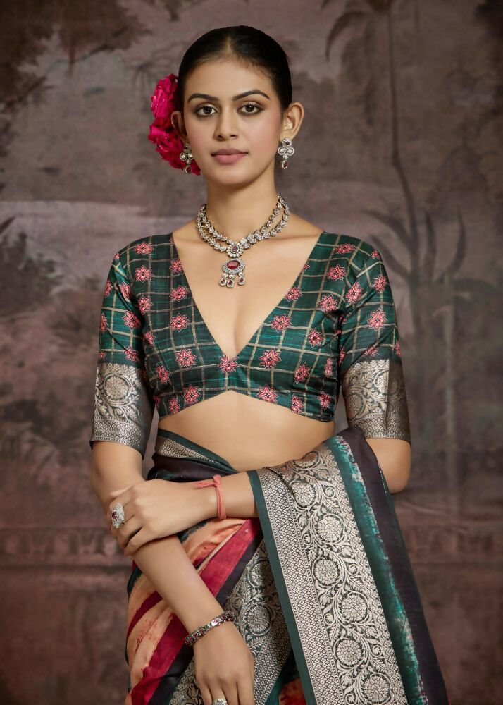 Joban Fashion Multi Color Dola Tussar Silk Self Jacquard Border Saree | Grocsy
