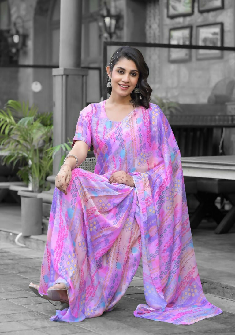 stylish Casual Pink Imported georgette Ready to Wear Fancy Saree - Ashwini | Grocsy
