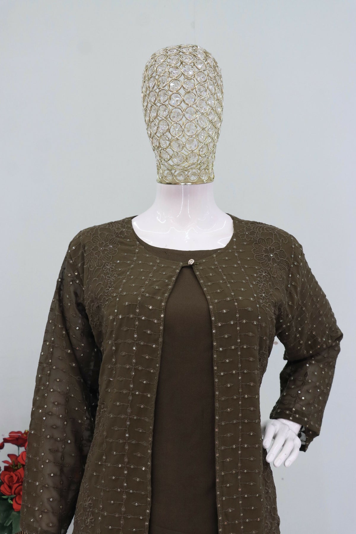 Teeya Creation Mehendi Color Faux Georgette Party Wear Designer Co Ord Set | Grocsy