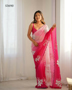 Pink Georgette Pedding Color, Embroidery Work Party Wear Saree - Erisha | Grocsy
