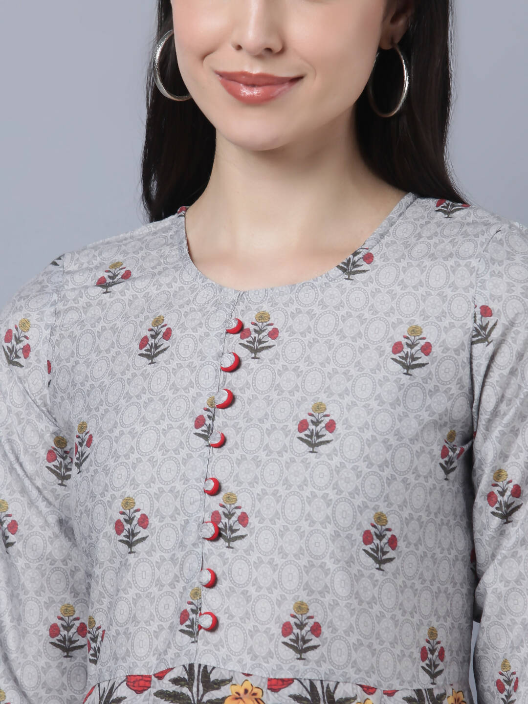 Myshka Women Grey Printed Ethnic Maxi Dress | Grocsy