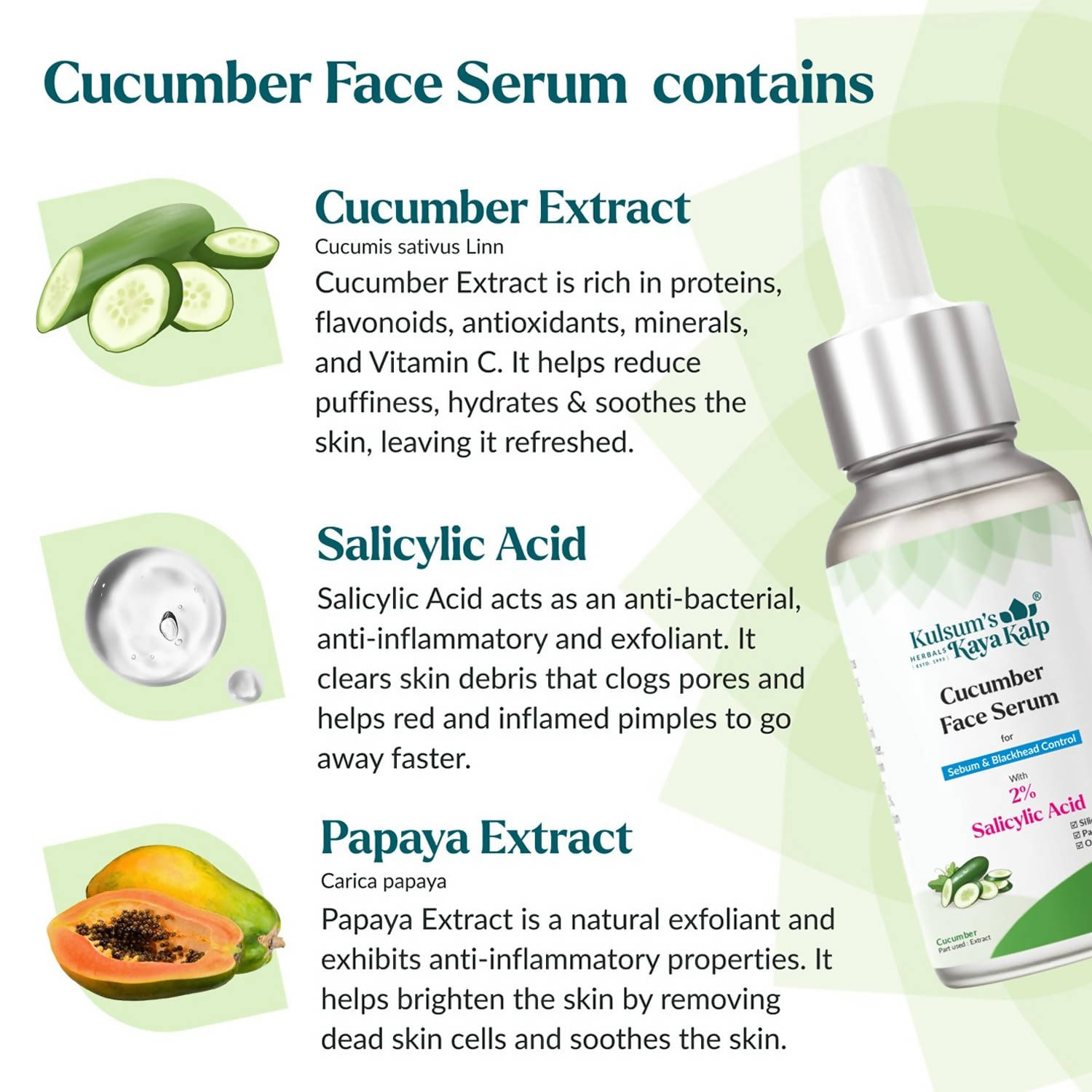 Kulsum's Kaya Kalp Cucumber Face Serum For Sebum & Blackhead Control | Grocsy