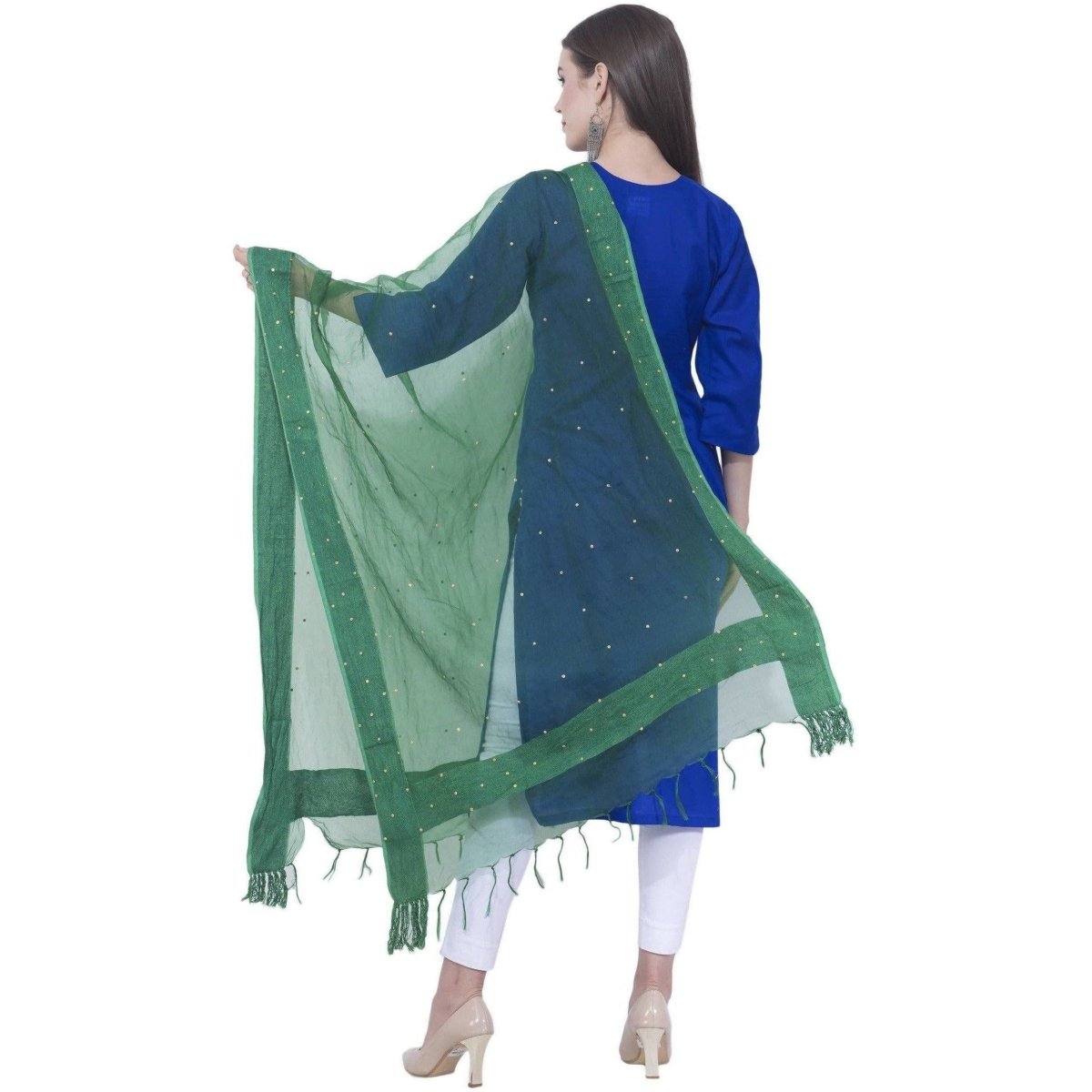 A R Silk Rama green Color Chandna Orgenza cotton Dupattas & Chunnis | Grocsy