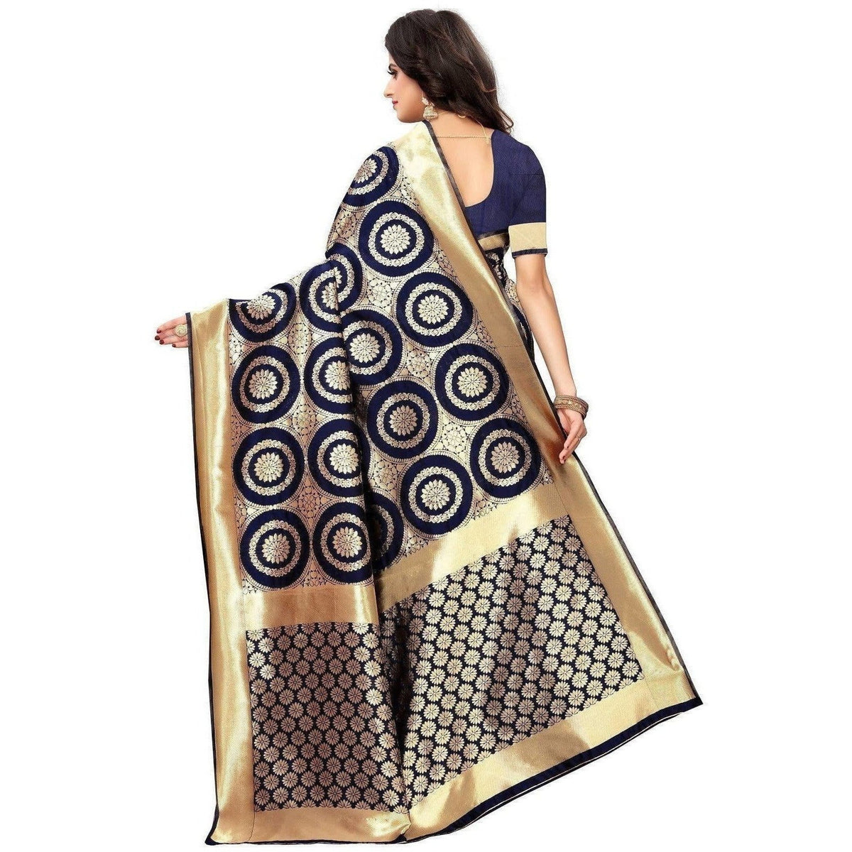 Vamika Banarasi Jaquard Blue Weaving Saree (Banarasi 27) | Grocsy