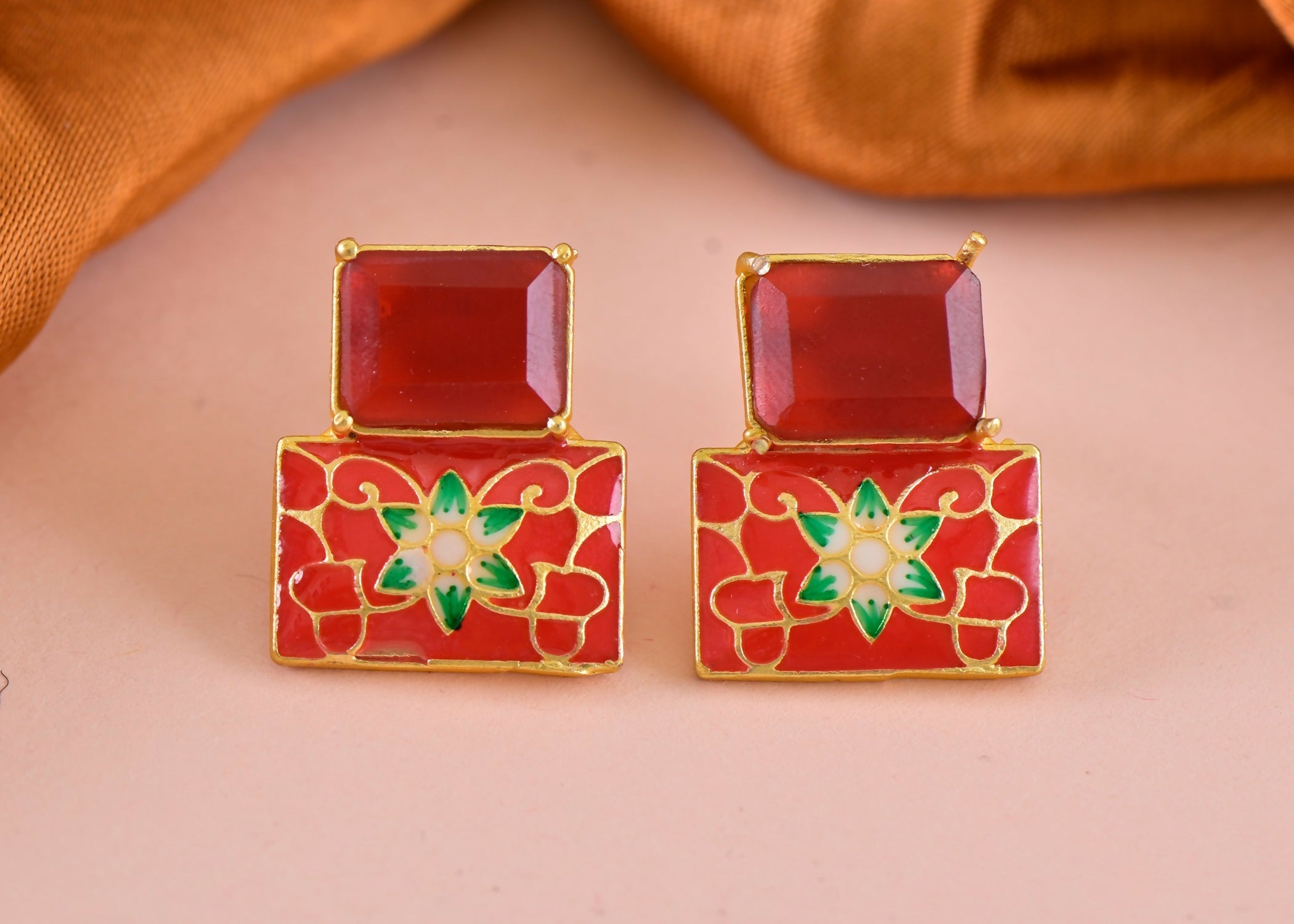 Joban Fashion Women Brass Red Onyx Earrings | Grocsy