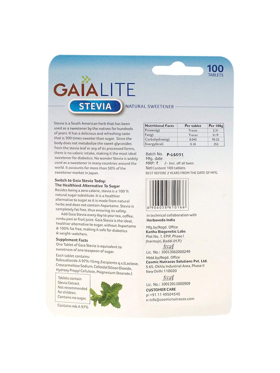 Gaia Lite Stevia Tablets | Grocsy