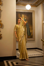 Vastranavya Gold Tissue Shimmer Zari Weaving Work Saree with Unstitched Blouse Gold | Grocsy