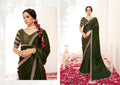 Green Crepe Satin Silk Handwork Saree with Unstitched Blouse - Norita Varya | Grocsy