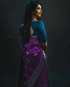 DEIANA'S Beautiful Designer Golden zari Soft Lichi Silk Saree - Purple | Grocsy