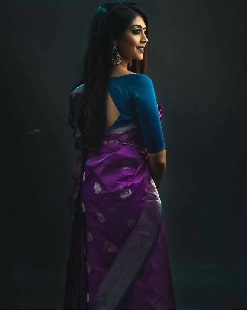 DEIANA'S Beautiful Designer Golden zari Soft Lichi Silk Saree - Purple | Grocsy