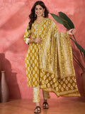 Joban Fashion Printed Mustard Pure Cotton Kurta Set | Grocsy