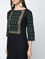 Aniyah Cotton Block Printed Black Straight Kurta (AN-131K) | Grocsy