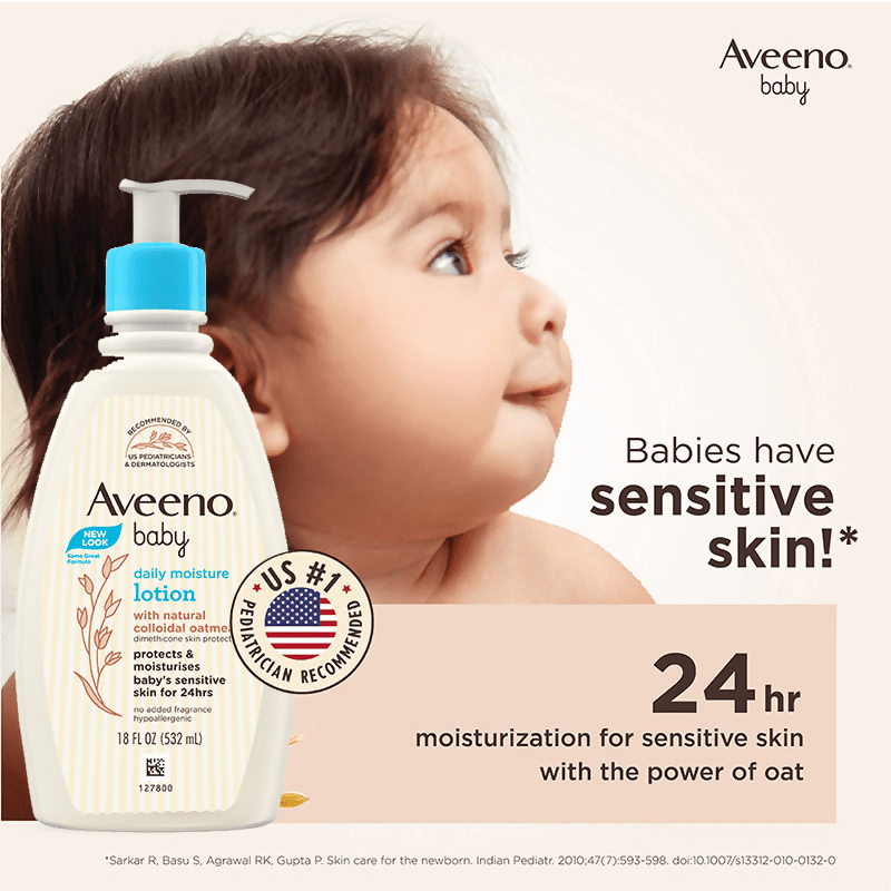 Aveeno Baby Daily Moisture Lotion, Oatmeal Face & Body Moisturizer for Dry, Itchy & Sensitive Skin | Grocsy
