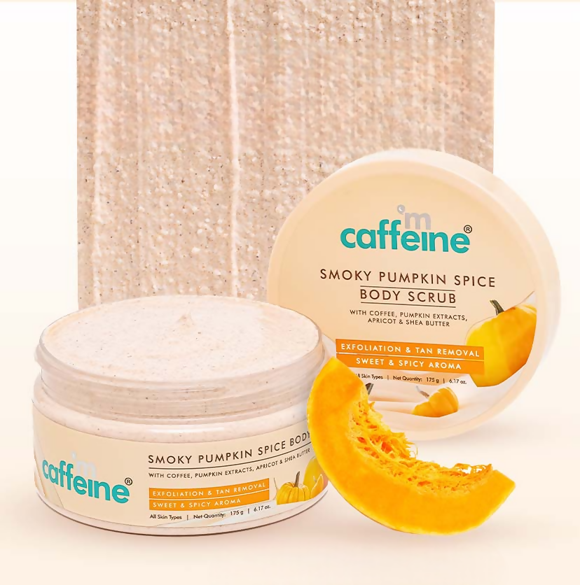 mCaffeine Smoky Pumpkin Spice Body Scrub, Exfoliates, Removes Tan, Sweet & Spicy Aroma | Grocsy