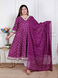 Miravan Plus Size Women'S Embroidered Bandhani Ethnic Anarkali Kurta And Dupatta | Grocsy