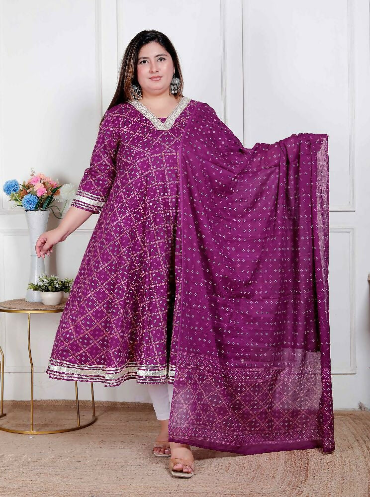 Miravan Plus Size Women'S Embroidered Bandhani Ethnic Anarkali Kurta And Dupatta | Grocsy