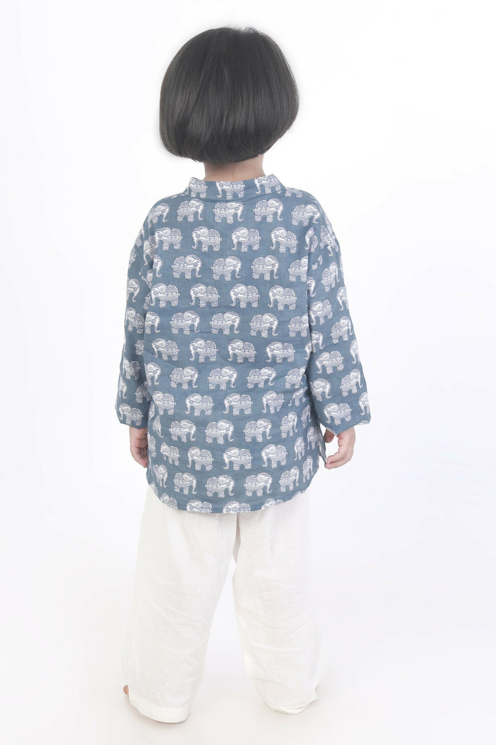 Breathables Kids Boys & Girls Cotton Night Suit – Grey Elephant Print Kurta & Pyjama Co-Ord Set | Grocsy