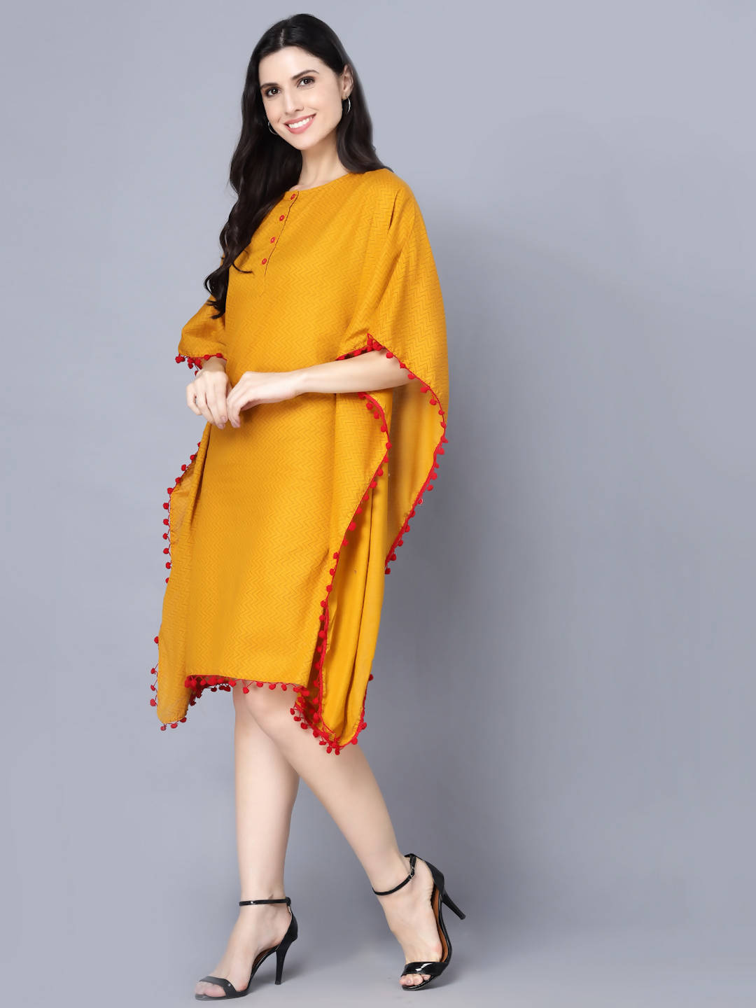 Myshka Mustard Yellow Layered Kaftan Dress | Grocsy