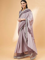 Mauve Silk Georgette Ribbon Embroidery Saree - Norita Hit Design | Grocsy