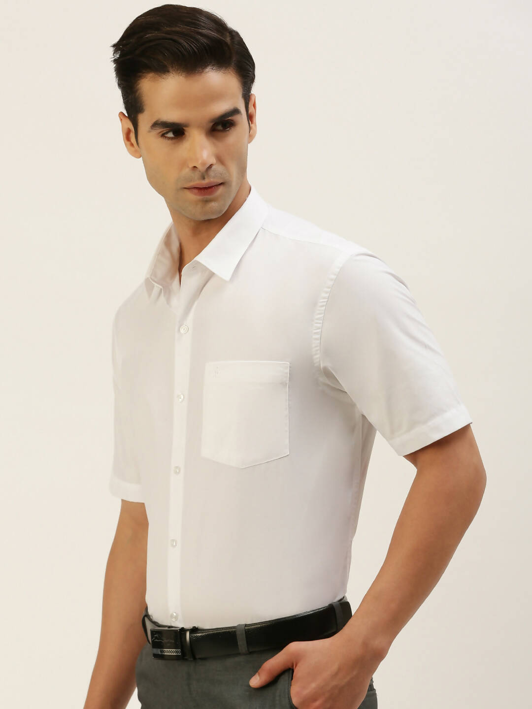 Ramraj Cotton Mens Half Sleeve Formal 100 % Cotton White Shirt | Grocsy