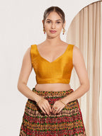 Joban Fashion Mustard Mulberry Silk Padded Blouse With Round Neck Sleeveless | Grocsy