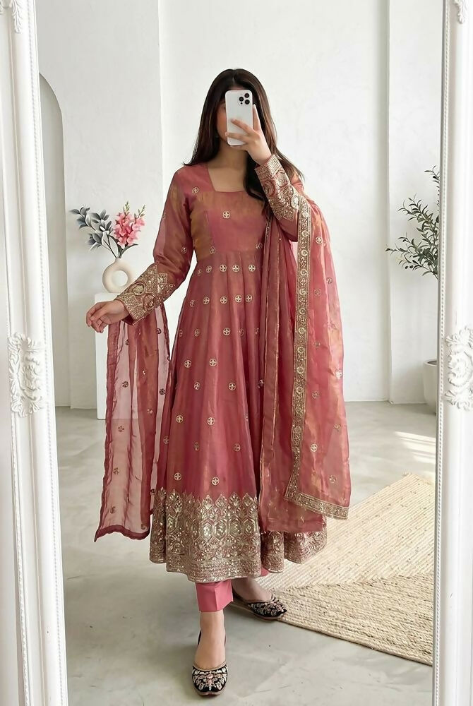 Teeya Creation New Latest Trendy Elegant Peach Festive Anarkali Suit for Women | Grocsy