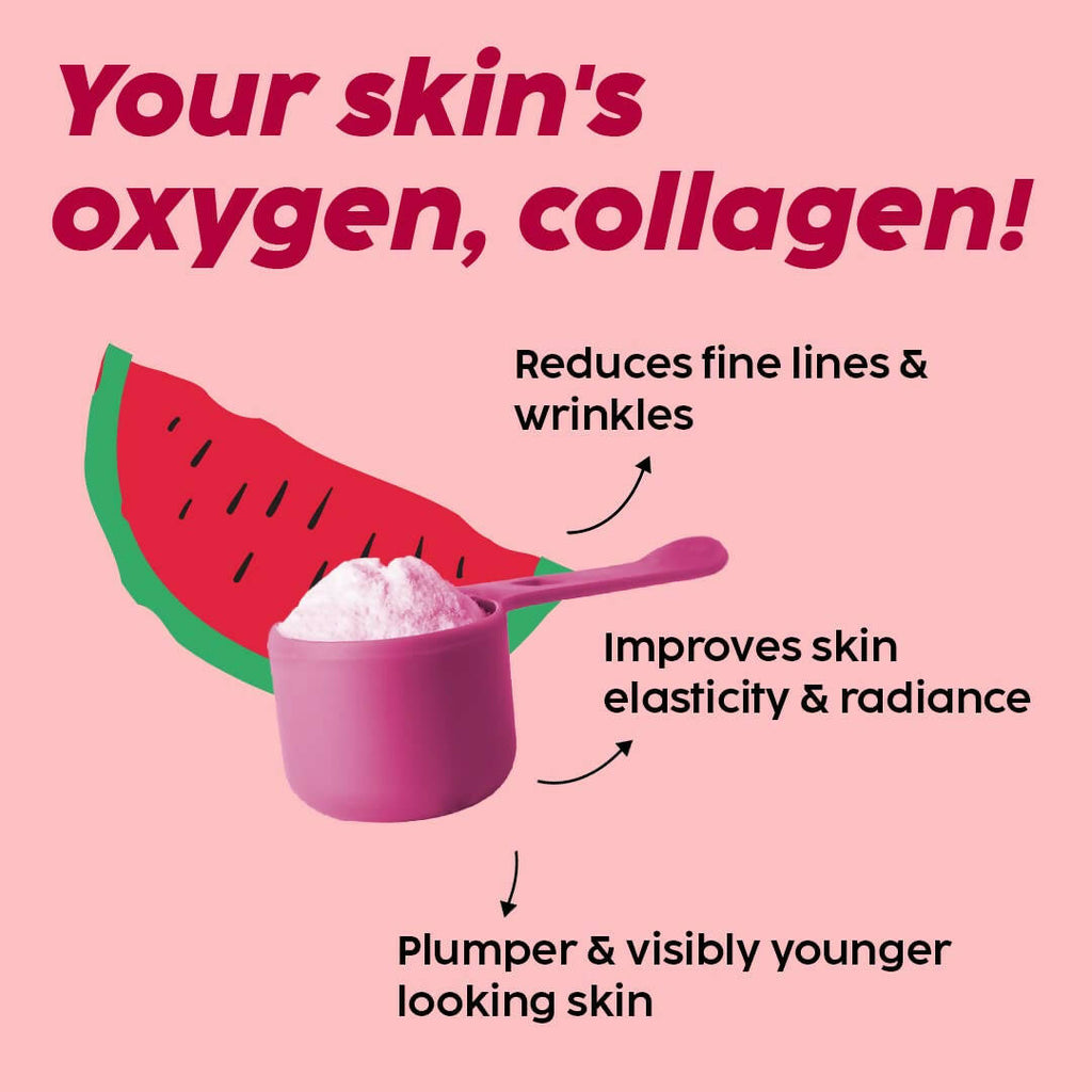 PLIX The Plant Fix Wholefood Forever Young Collagen Builder Powder for Skin - Watermelon | Grocsy