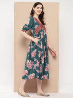 Ahalyaa Women Floral Printed Empire Ethnic Dress | Grocsy