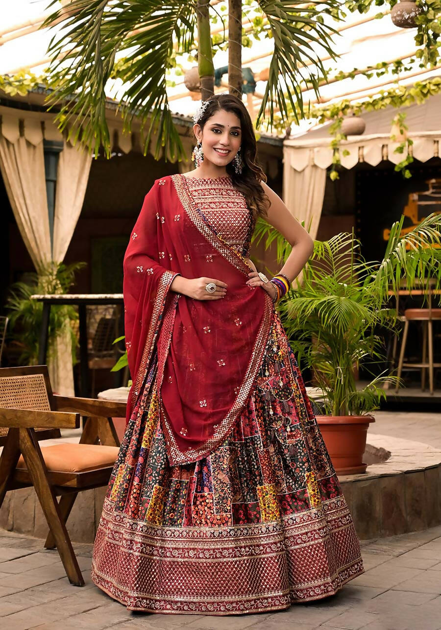 Women's Wedding Traditional Multi Dull Satin Lehenga Choli - Kaushlya | Grocsy