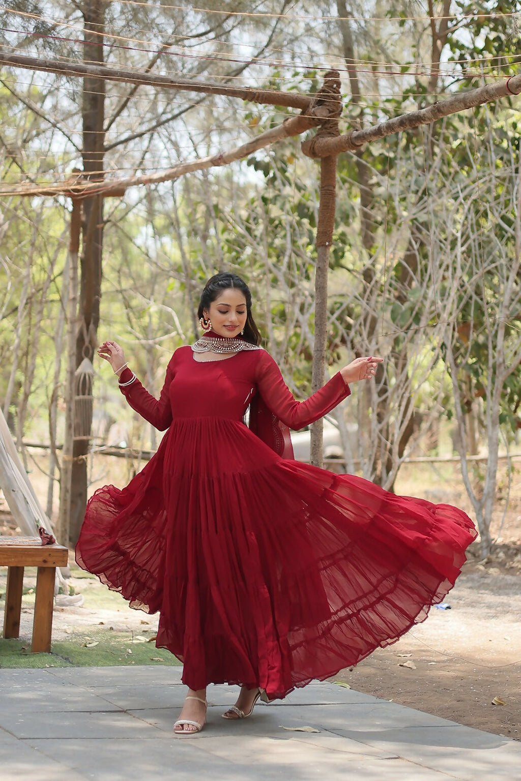 Joban Fashion Maroon Georgette Sequence Embroidery Work Kurta Set | Grocsy