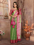 Anaita Light Green Tissue Silk With Zari Weaving Saree With Blouse | Grocsy