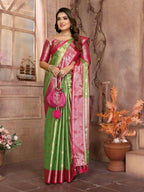 Anaita Light Green Tissue Silk With Zari Weaving Saree With Blouse | Grocsy